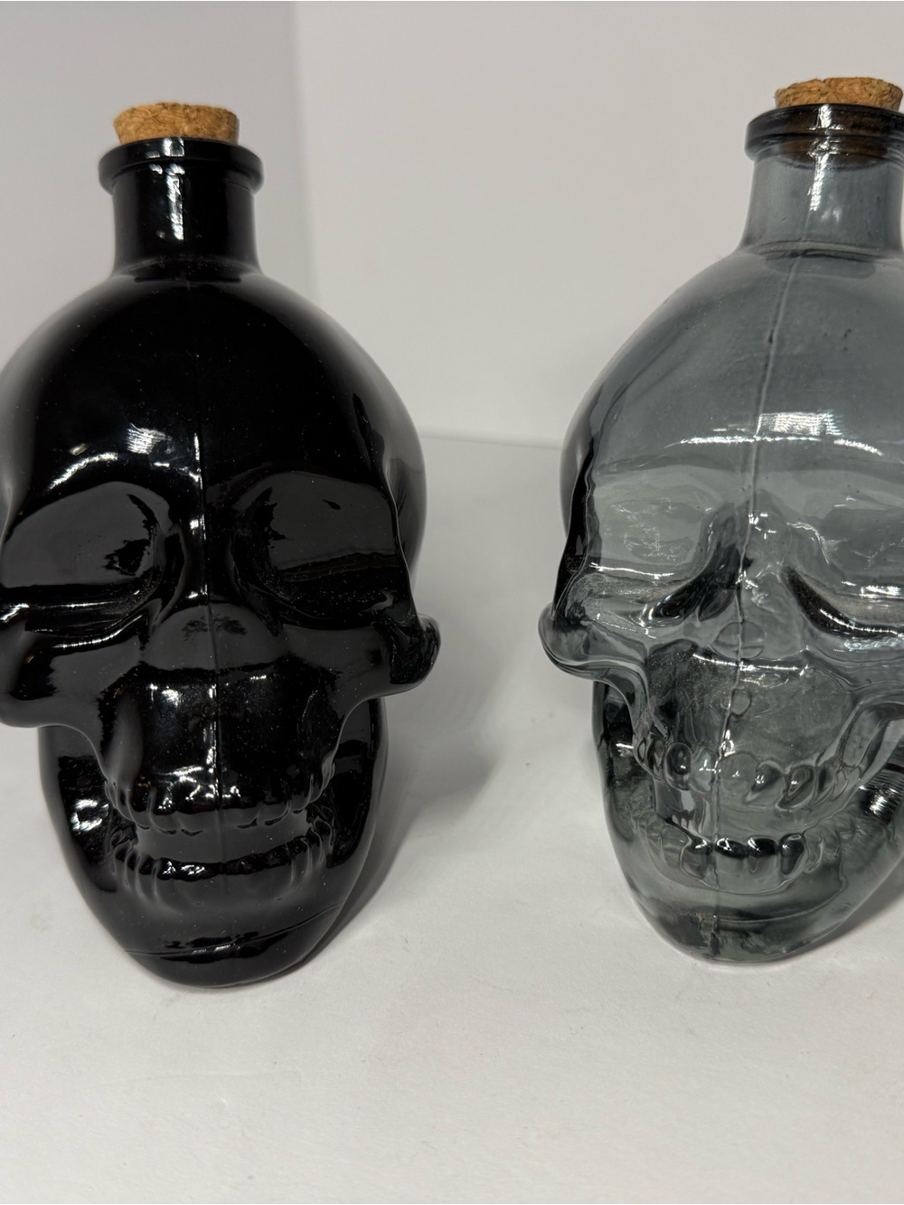 Decorative Skull Bottle Set - Black and Smoke Glass Home Accent